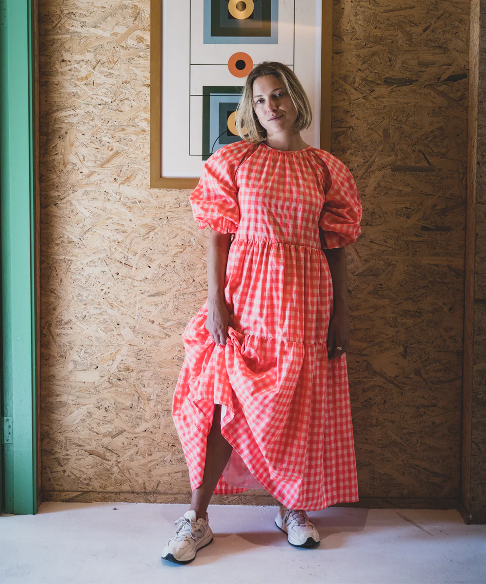 Picnic Tiered Maxi Dress in Pink Gingham